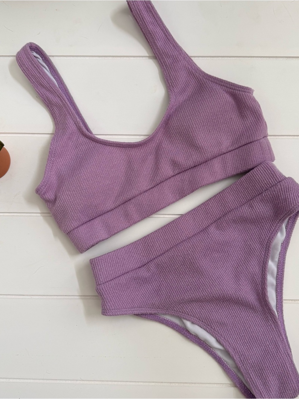 SHEIN Lilac Ribbed Bikini Set